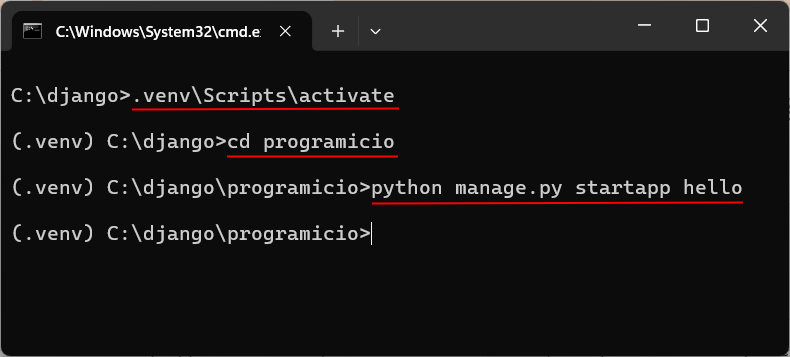 Comandos para criar aplicação Django