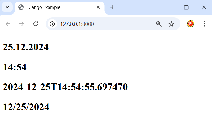 Navegador exibindo datas formatadas pelo servidor Django