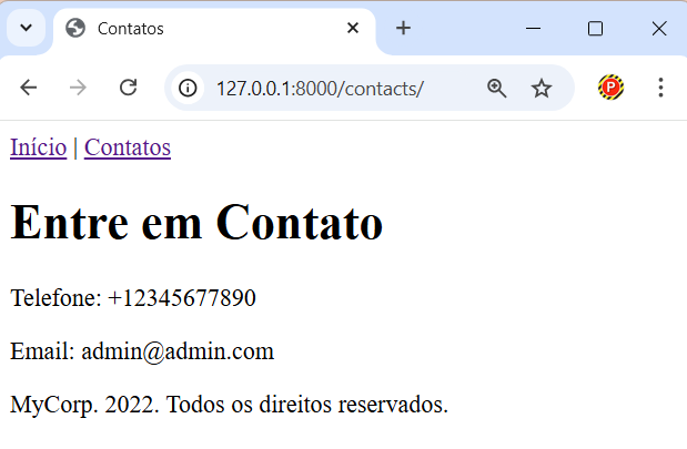 Navegador exibindo templates feitos com uso de extends