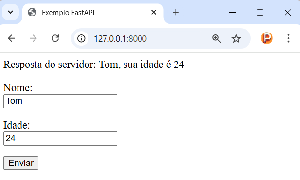 Exemplo de página HTML para enviar e receber dados de servidor FastAPI