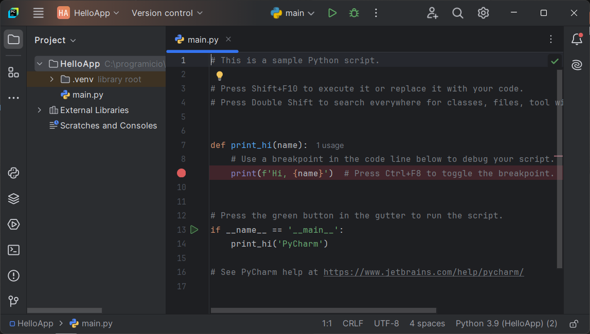 Código em PyCharm