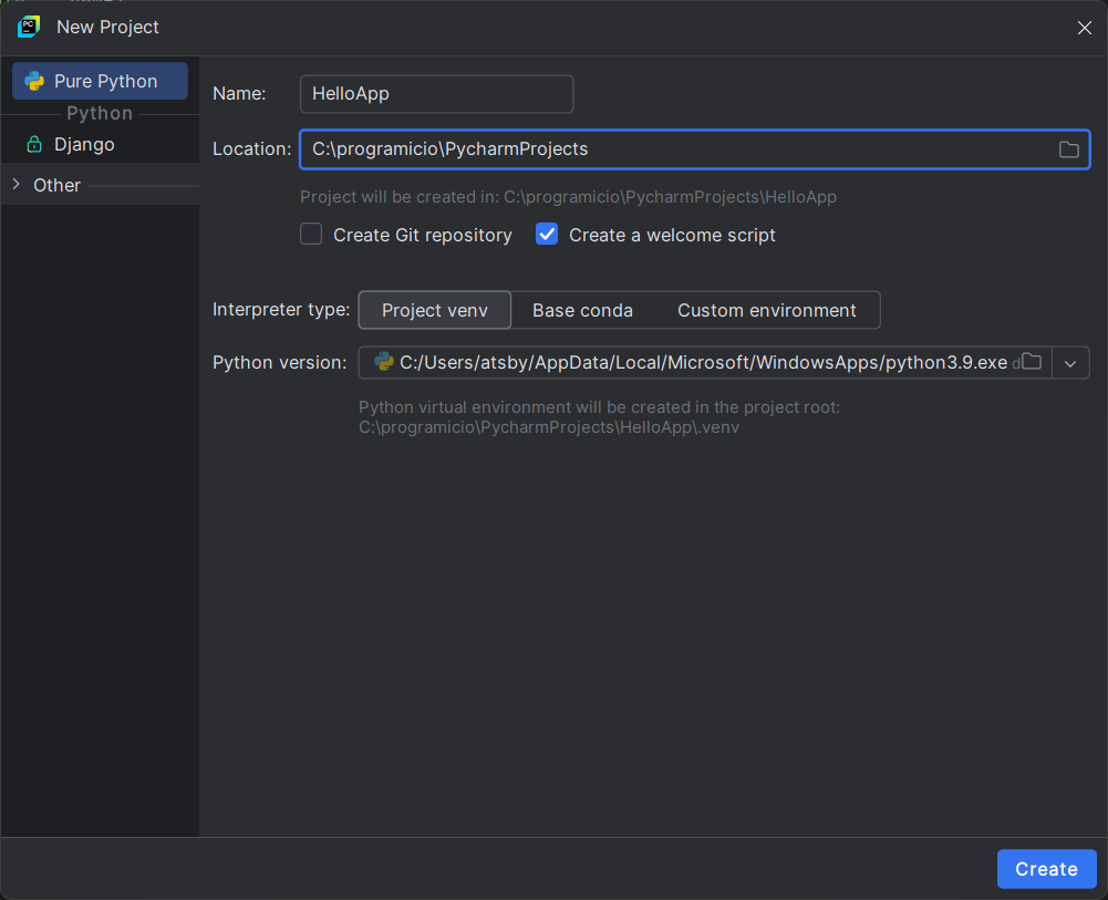 Configurando projeto em PyCharm