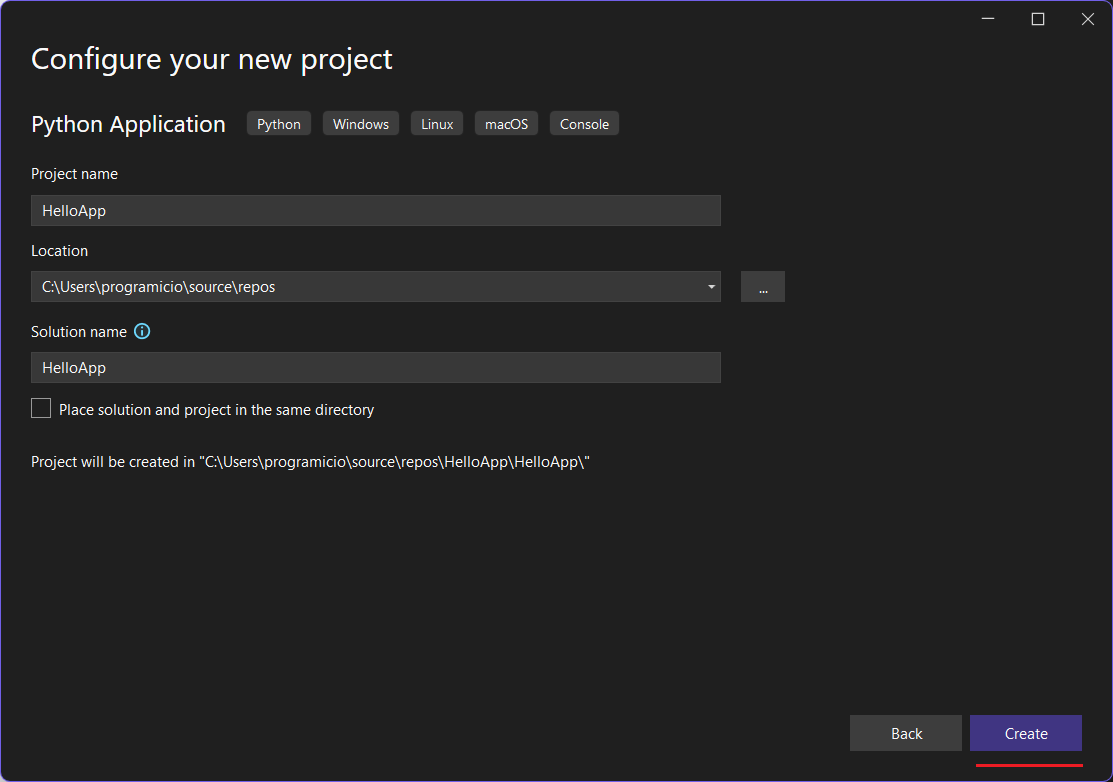 Configurando projeto em Python em Visual Studio