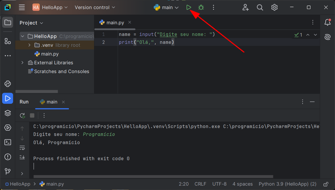 Executando programa em PyCharm