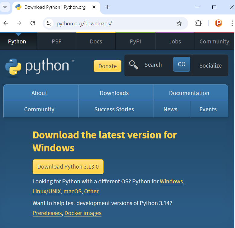 Baixando Python no site oficial