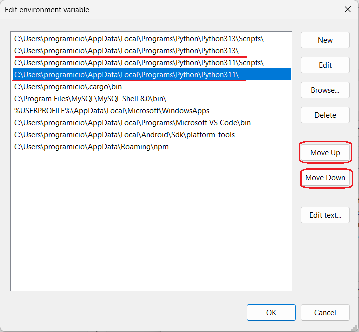 Variáveis de ambiente do Python no Windows