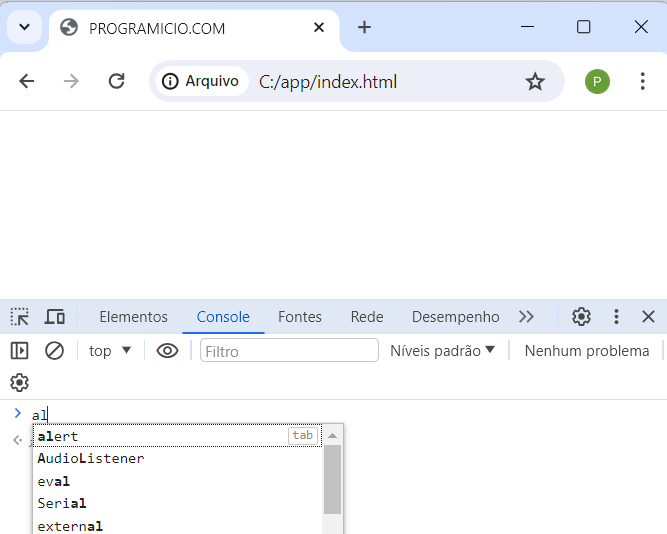 Digitando no console no Google Chrome