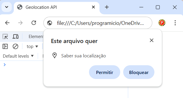 Aviso de permissão para acessar a localização do usuário