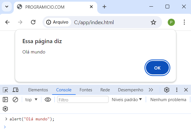 Inserção de comandos JavaScript no console do navegador Google Chrome