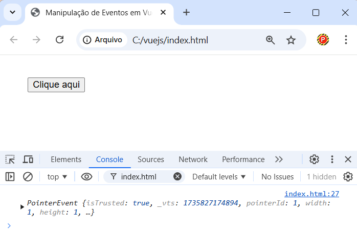 Acessando o Objeto do Evento em Vue.js