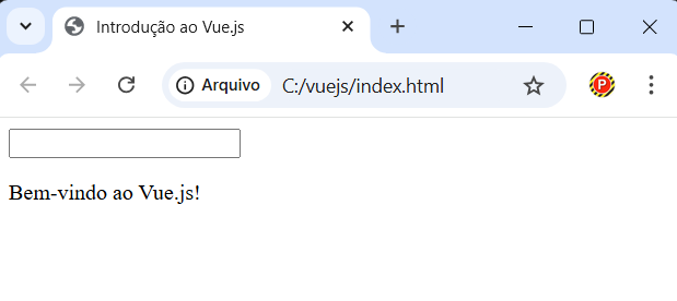 Exemplo de aplicação Vue.js com campo de texto e mensagem exibida na página