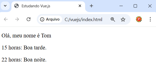 Exemplo de interpolação dos valores retornados por métodos em Vue.js